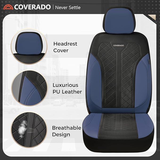 Coverado Car Seat Covers Full Set, Leather Seat Covers, Waterproof Automotive Protectors 5-Seat, Luxury Universal Fit Seat Co