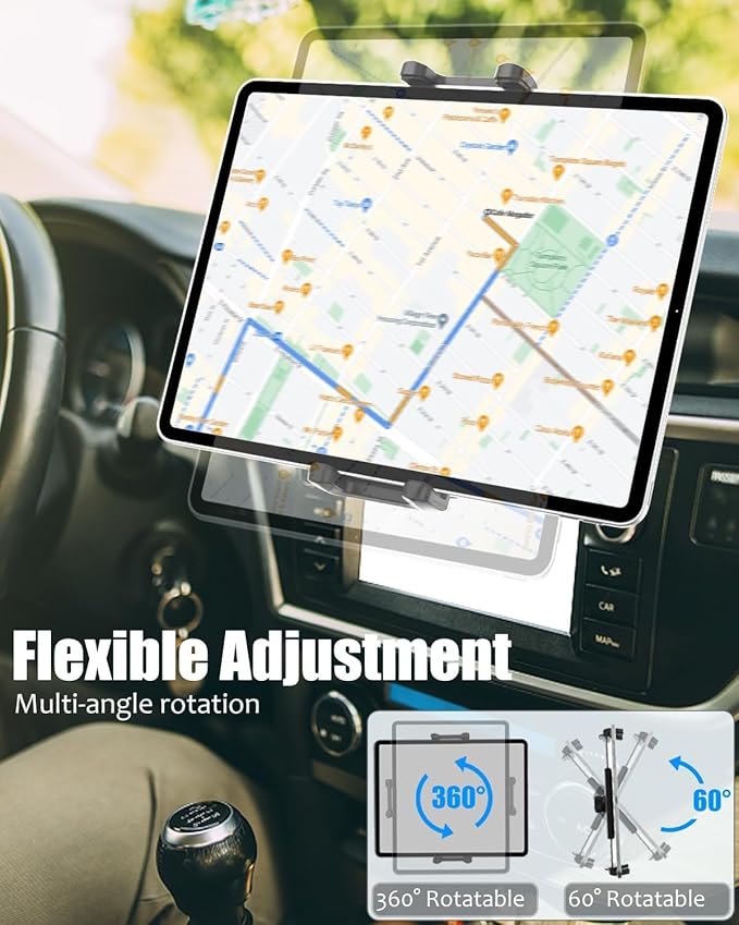 Charchendo Upgraded CD Slot Tablet Car Mount, Long Arm Extendable Car Cradle with 360° Rotation, Case Friendly Car Holder for iPad Pro/Air/Mini, Samsung Galaxy Tab, All 4.7"-13" Device