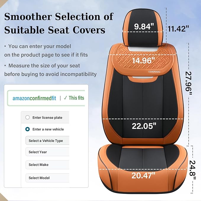 Coverado Car Seat Covers Full Set, Breathable Nappa Leather Seat Covers for Cars, Automotive Seat Covers, Waterproof Front an