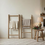 Wooden Blanket Ladder - 76in(7-Rung) Natural Wood Color- Leaning Wall Decor for Bedroom, Bathroom, Living Room - Rustic Quilt