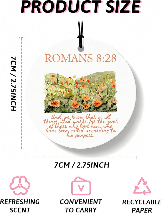 Orange Christian Round Car Air Freshener 4 Pcs, Coquette Orange Bow Religious Hanging Air Freshener for Cars Closet Drawer Bo
