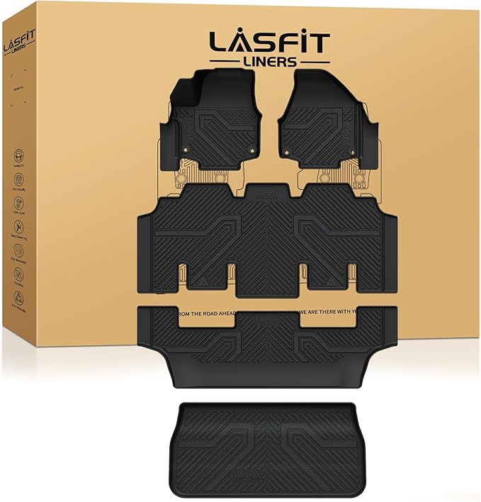 LASFIT Floor Mats for Chrysler Pacifica 2017-2026, All-Weather TPE Floor Liners & Trunk Cargo Mats Accessory for Pacifica/Voyager (7-Seater,Non Hybrid