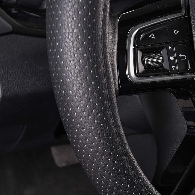 Car Pass Classical Leather Automotive Universal Steering Wheel Covers,Universal Fit for Suvs,Trucks,Sedans,Cars,Vans,14.5-15i