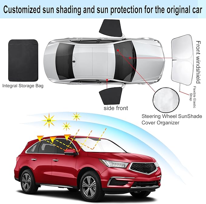 3PCS Car Window Shades Front Windshield Sun Shade Foldable Window Shade Custom Fit for Acura MDX 2014-2020 Accessories Car Shades for Front Windows Anti-UV Rays Block Heat