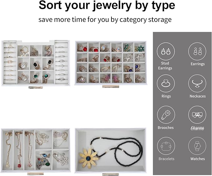 BOOVO Jewelry Boxes for Women, White and Black 6 Layer Large Jewelry Box for Necklace, Bracelet, Earrings, Rings Storage, Jew