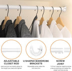 Closet Rod, Closet Rods for Hanging Clothes, 17 to 52 inch Adjustable Closet Hanging Rod, Heavy Duty Clothes Rod Clothing Bar