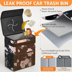 3 Gallons Car Trash Can with Lid, Car Bag Bin Hanging Waterproof Automotive Garbage Cans Leak Proof Vehicle Trash Can Black Floral