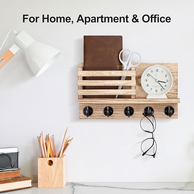 Lwenki Key Holder for Wall – Decorative Wooden Mail Holder and Key Shelf with Mounting Hardware, Installation Guide – Paulown