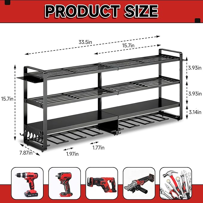 Large Power Tool Organizer Wall Mount, 4 Layer Heavy Duty 8 Cordless Drill Holder Tool Storage Rack, Load 400lbs Utility Powe