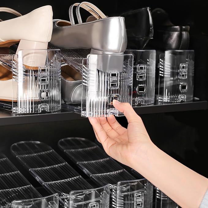 Shoe Slots Organizer 20 Pack - Shoe Stackers, 3 Levels Adjustable, Space Savers 50%, Double Layer Holders for Closet (Transpa