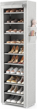 VTRIN Vertical Narrow Shoe Rack Organizer Tall Shoe Rack for Closet Entryway 10 Tier Non-Woven Cover Shoe Shelf Holds 20-22 P