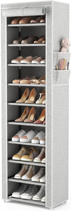 VTRIN Vertical Narrow Shoe Rack Organizer Tall Shoe Rack for Closet Entryway 10 Tier Non-Woven Cover Shoe Shelf Holds 20-22 P