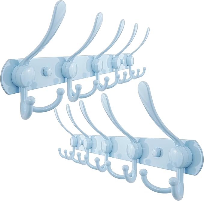 Dseap Coat Rack Wall Mounted - 5 Tri Hooks, Heavy Duty, Stainless Steel, Metal Coat Hook Rail for Coat Hat Towel Purse Robes 