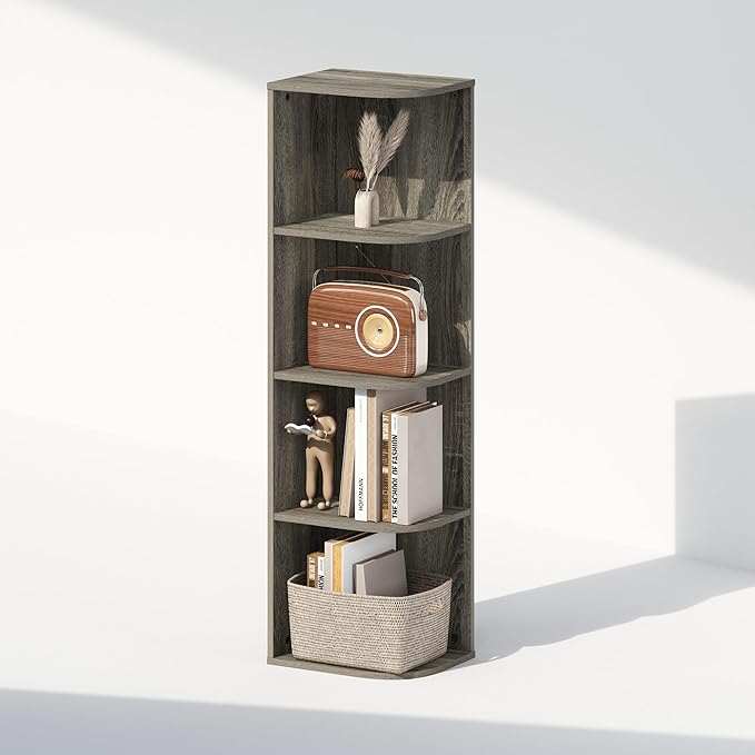 Furinno Reed Corner Shelf, 4-Tier Corner Bookshelf, Book Shelf, Corner Shelves, Storage Rack, for Organization and Storage, H