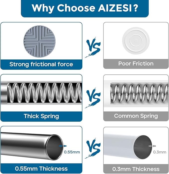 AIZESI Silver Tension Curtain Rod 18-36 inch, 1Pcs Adjustable, Stainless Steel, No Drilling, Non-Slip, Wide Use, Easy Install