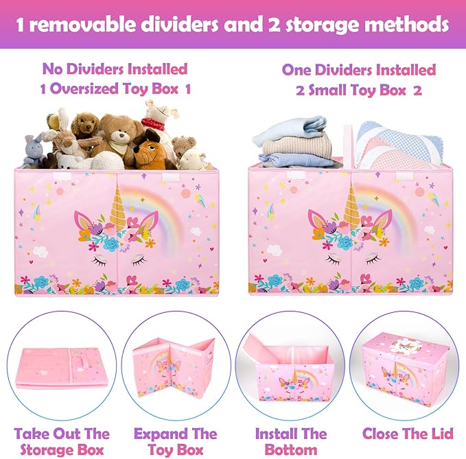 Mabahoo Large Toy Box, Collapsible Sturdy Kids Storage Organizer for Boys Girls, 25"x13"x16" Storage Box with Lids, Toy Chest