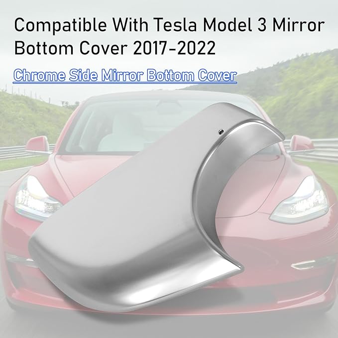 Jaronx Compatible With Tesla Model 3 Mirror Lower Cover 2017-2025,Chrome Left Drive Side Door Wing Rearview Mirror Base Bottom Cover Trim For Tesla Model 3 Accessories(Left)