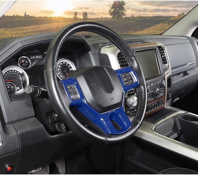 Hoolcar Interior Steering Wheel Cover ABS Trim Compatible with 2010-2017 Dodge RAM Accessories, Blue