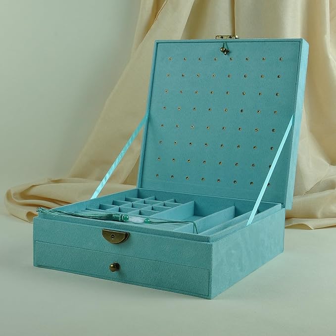 Women Jewelry Box Lockable 3 Layers Large Jewelry Organizer Storage Case for Earrings Necklaces Rings Bracelets,Green Display