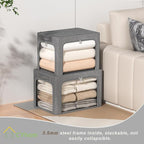 3 Openings Clothes Storage Bins Box - 3Pack Stackable Foldable Storage Bin - Metal Frame Storage Box Clothing Storage Organiz