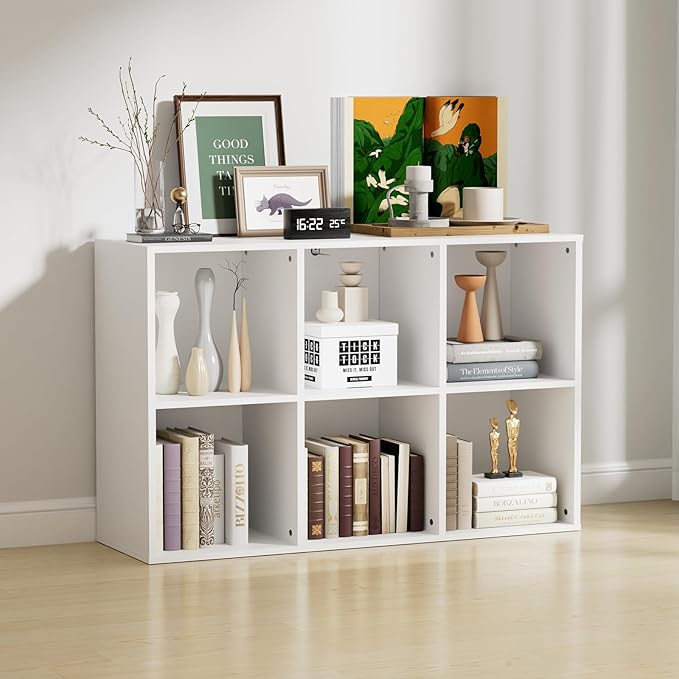 Wooden 6 Cube Storage Organizer with Closed Back Panel, Modern Open Cube Storage Shelf Bookshelf with Compartments, Cube Shel