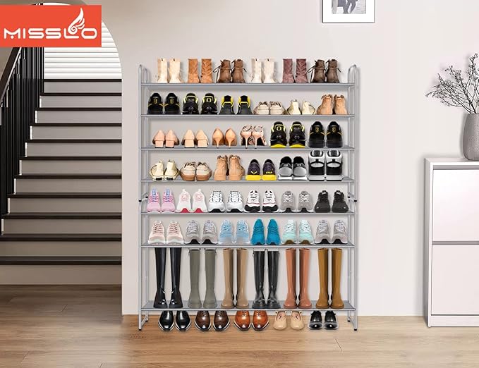 MISSLO 4 Tier Long Shoe Organizer for Closet Shoe Rack for Bedroom Closet Floor Shoe Shelf for Entryway Storage Stackable Wid
