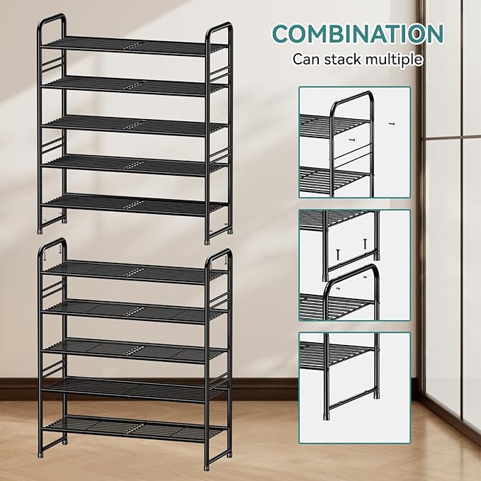 SUFAUY 33" Wide Shoe Rack, 5-Tier Shoe Storage Rack for 24-30 Pairs of Shoes, Shoe Organizer for Entryway, Stackable, Heavy D