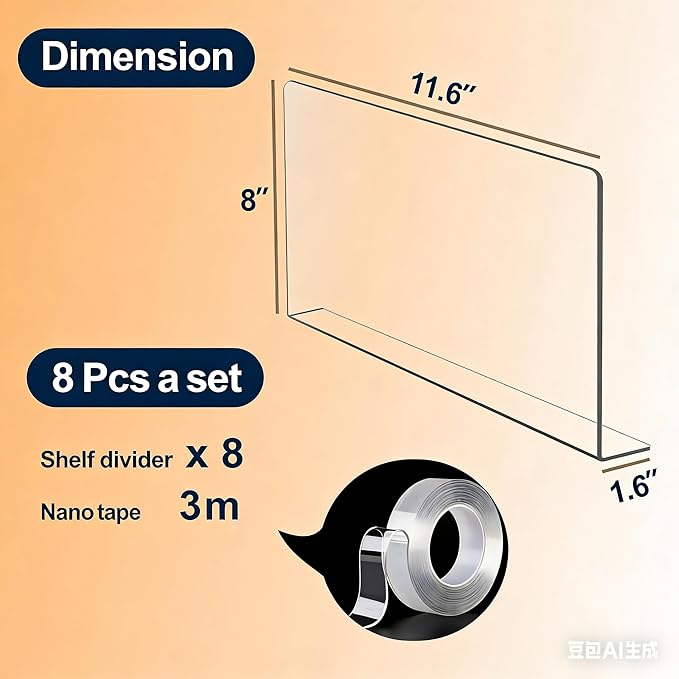 Acrylic Shelf Dividers for Closet Organization，Sweater Organizer for Closet -8pack 8” Tall Clear Plastic Shelf Dividers for C