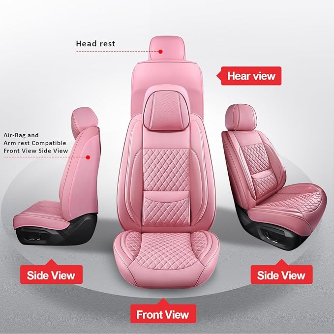 MIROZO Front Seat Covers Pink,2PCS Leather Seat Cover Full Coverage Car Seat Covers Automotive Seat Cover Protector Fit for C