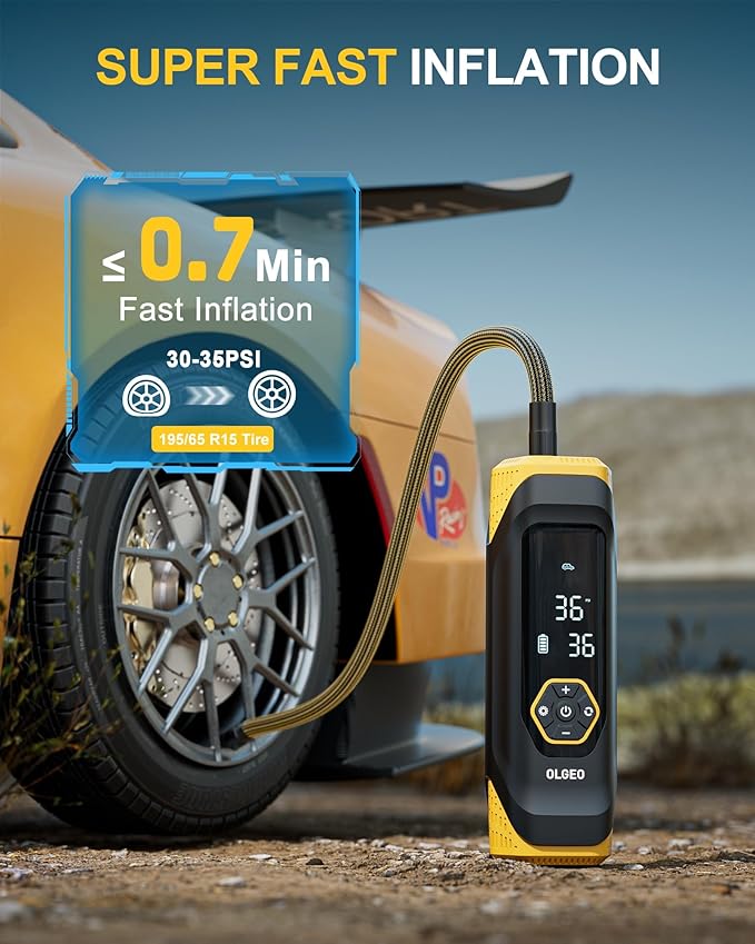 Tire Inflator Portable Air Compressor, 180PSI Cordless 6X Faster Air Pump, Air Compressor with Pressure Gauge, One Click Smart Tire Pump for Car, Motorcycle, Bicycle and Ball(Black)
