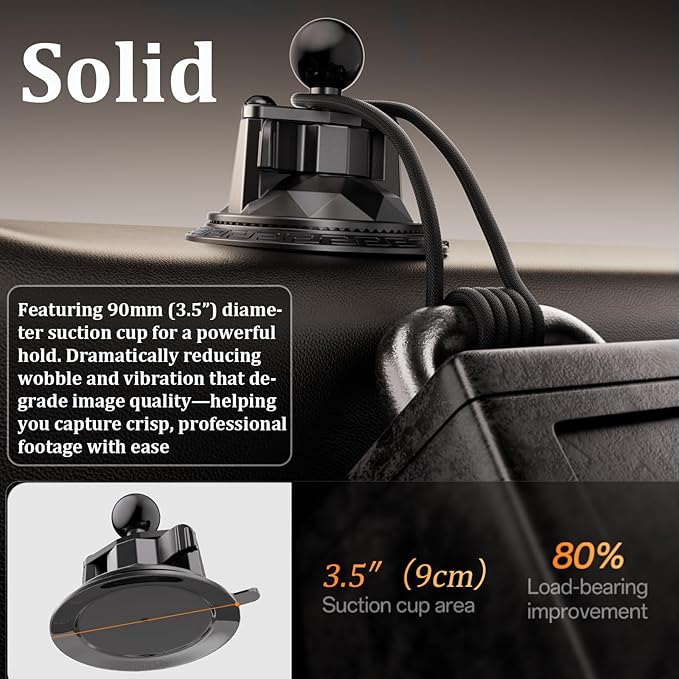 Camera Suction Cup Mount with Ball Head Magic Arm, Twist-Lock Composite Suction Cup Mount on Car Boat Windshield Window with 1/4"-20 Threaded for Action Camera/Camcorder/Phone Holder