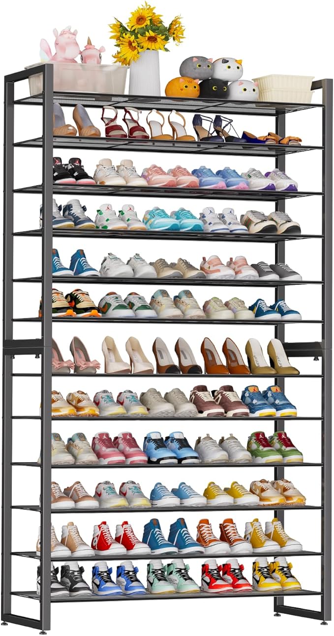 Simple Trending Shoe Rack Holds 60 Pairs, 12 Tier Shoe Organizer, Heavy Duty Large Metal Stackable Shoe Storage for Closet, B