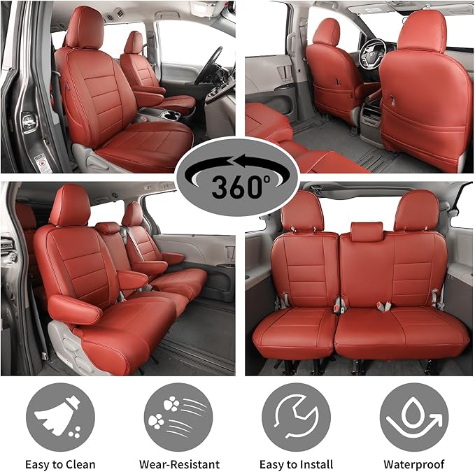 EKR Sienna Seat Covers for 2011-2020 Toyota Sienna XLE,Limited,Limited Premium,7 Seats,2nd Row Captain Seats W/Legrest,Seat C
