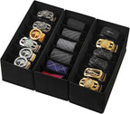 3 Pack Fabric Belt Organizer with 6 Grids per Organizer, Foldable Drawer Organizers for Closet and Drawer, Belt and Tie Holde