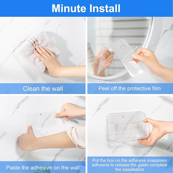 Diesisa 3pc Acrylic Wall Mount Organizer, Adhesive Clear Shower Caddies,Acrylic Soap Basket for wall,No Drilling Hang Walls,w