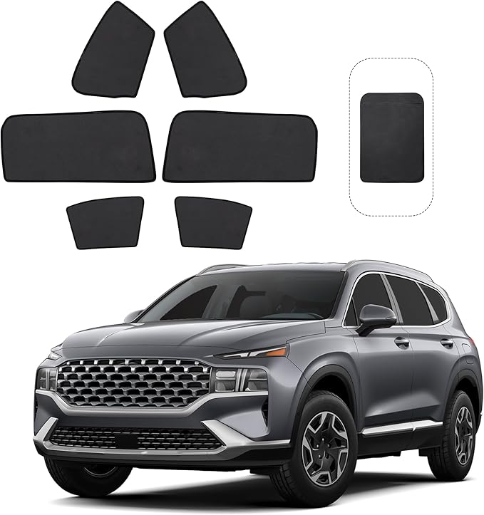 Front Side Half Window Shade Foldable Custom Fit for Hyundai Santa Fe 2019-2023 Car Window Shades for Side Window Sun Shade UV Protection Heat Insulation for Camping Sleeping 6PCS