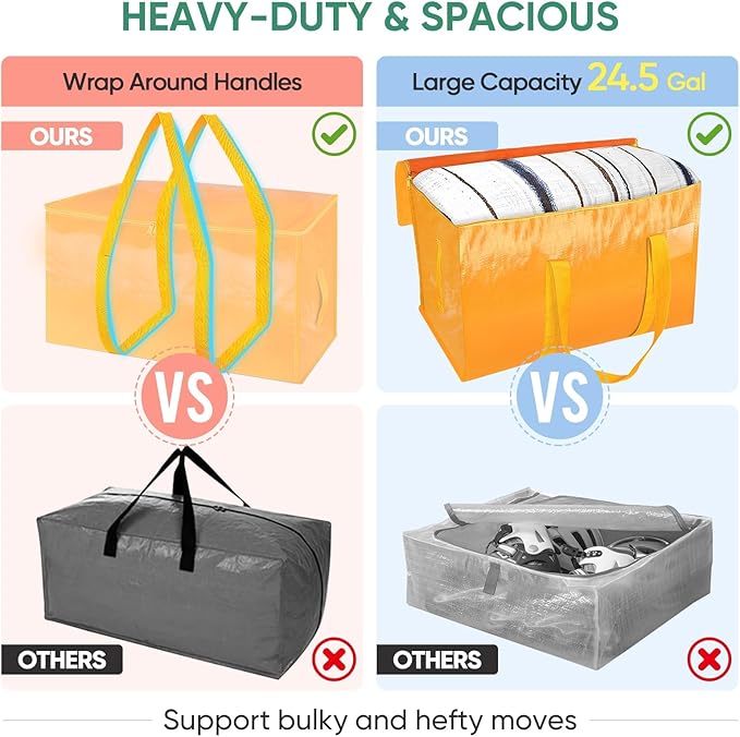 BALEINE 2-Pack Oversized Moving Bags with Reinforced Handles, Heavy-Duty Storage Tote for Clothes, Moving Supplies (Light Yel