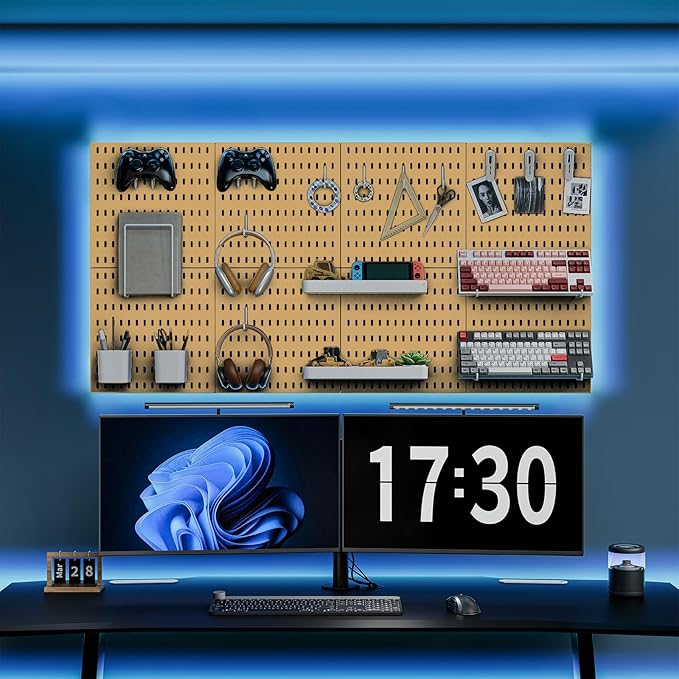 MULSAME Pegboard Combination Kit, Wall Mounted Storage Set with 4 Pegboards & 14 Accessories Hanging, Yellow Peg Boards Organ