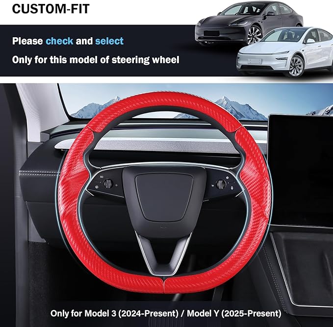 Steering Wheel Cover for Tesla Model 3 Highland(2024-Present)/ Model Y Juniper(2025-Present),Anti-Slip,Comfortable Grip,Breathable,Customized for Tesla Model 3/Y Accessories,Matte Red