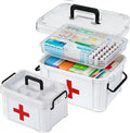 2 Pack Clear Medicine Organizer Box with Handle, Plastic Medicine Container with Tray First Aid Box Empty, Thickened Medicine