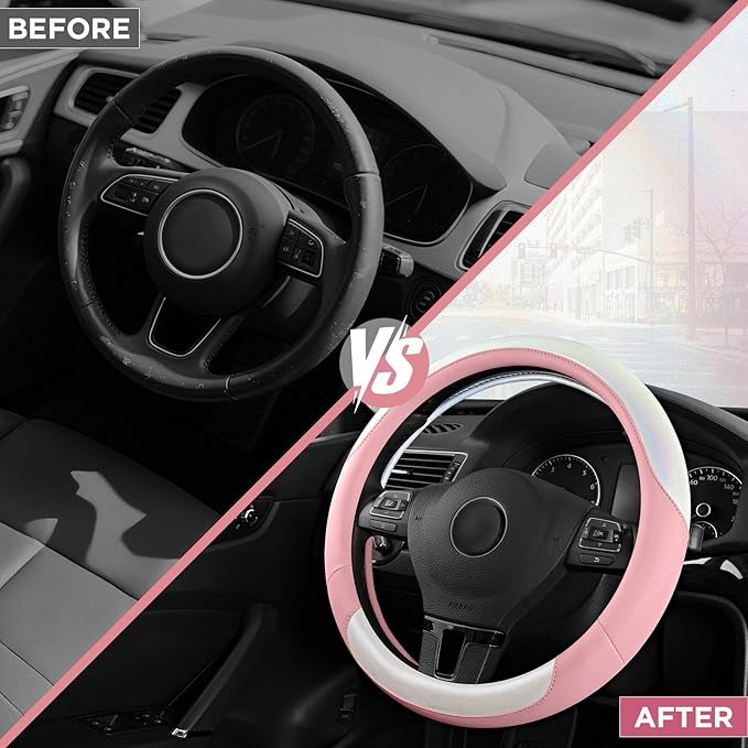 Road Comforts Steering Wheel Cover – Breathable Leather Steering Wheel Cover, Anti-Slip Grip, Universal Fit 14.5” to 15”, Hea