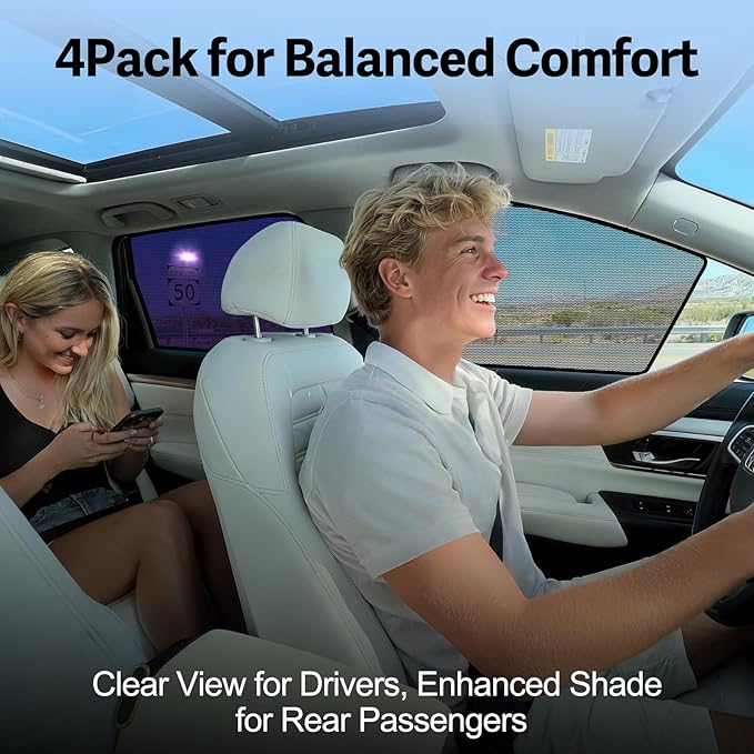 ZATOOTO Honda CRV Car Window Shades 4Pack | Clear for Safe Driving | Bluish-Purple for Passenger Comfort | UV Protection | Static Cling Side Window Sun Shade Blocker with Storage Bag | 2017-2022 |