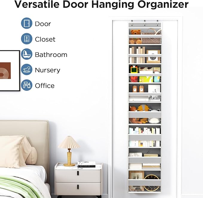 Mefirt Over The Door Organizer, 8 Shelf Door Hanging Organizers with 8 Large Capacity Pockets, Back of Door Organizer Storage