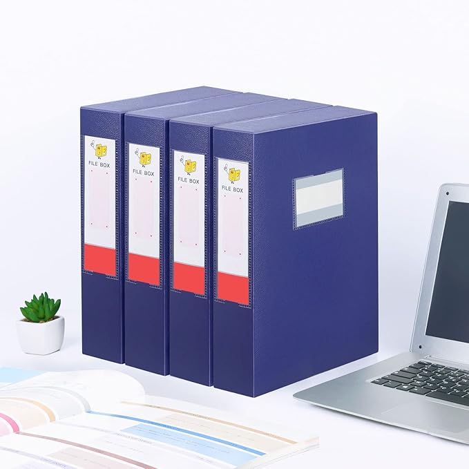 HUA JIE 2 Pack A4 Storage File Boxes Archives Case,65mm Spine,Box File Document Storage Box for Office School -Blue