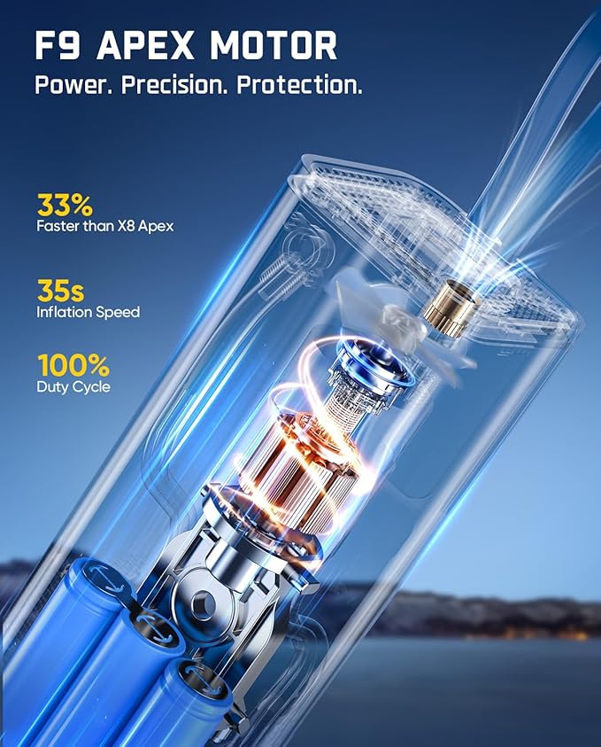 Fanttik X9 APEX Portable Air Compressor for Car Tires, 35s Fast Inflation, 150PSI Cordless Tire Inflator with Light and Power Bank, Suitable for SUV, Sedan, Motorcycle, Bike, Ball