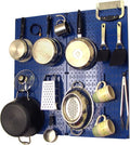 Wall Control Kitchen Pegboard Organizer Pots and Pans Storage Rack Organization Kit with Blue Pegboard and Blue Accessories