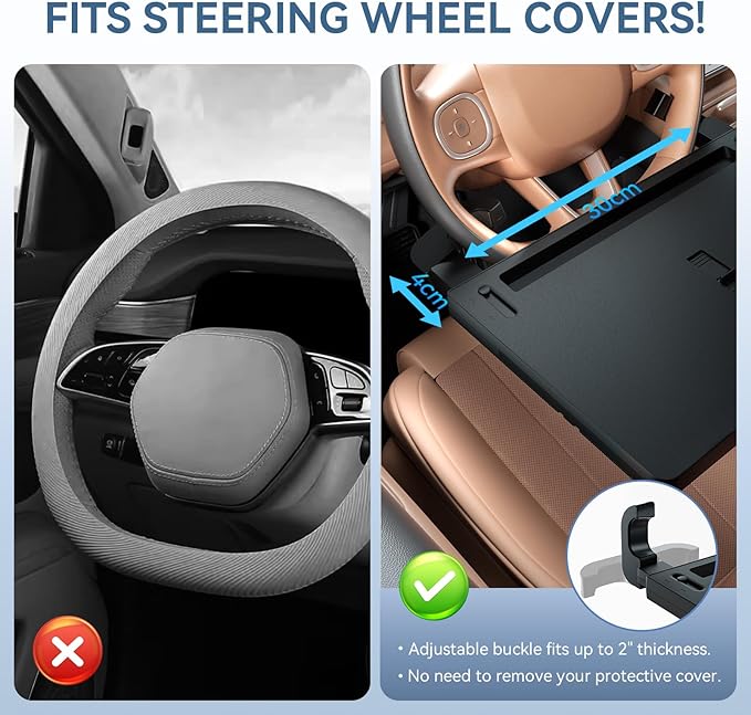 Extendable Steering Wheel Tray Desk for Laptop & Tablet, Adjustable Car Dining Table with Locking Clip Support, Portable Wheel Desk for Eating, Working, Travel