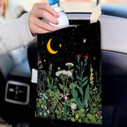 IRADA Car Trash Bag Hanging No Snap Small Garbage Bag for Car Back Seat Cute Printed One-Handed Strap Trash Bags Car Accessories-Wildflowers-Black Car Trash Bags