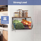 Housolution Wall Mounted Fruit Basket for Kitchen, Hanging Fruit Bowl Wire Baskets with 4 Hanger Hooks, Potato and Onion Stor