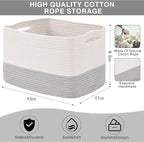 ICERZCZ Storage Baskets for Organizing Shelves, Woven Cotton Rope Bins for Baby Nursery Organization, Book Toy Towel Organize